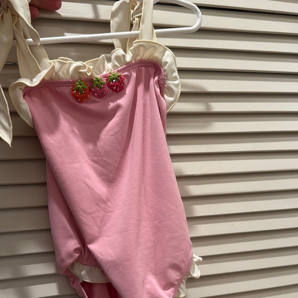 Pink Kids Swim One Piece with Strawberry Accents